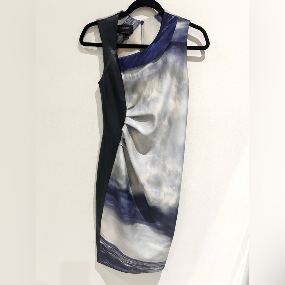 Danier Italian Leather Purple Grey Printed Mini Dress- Size US 6- Made in Canada